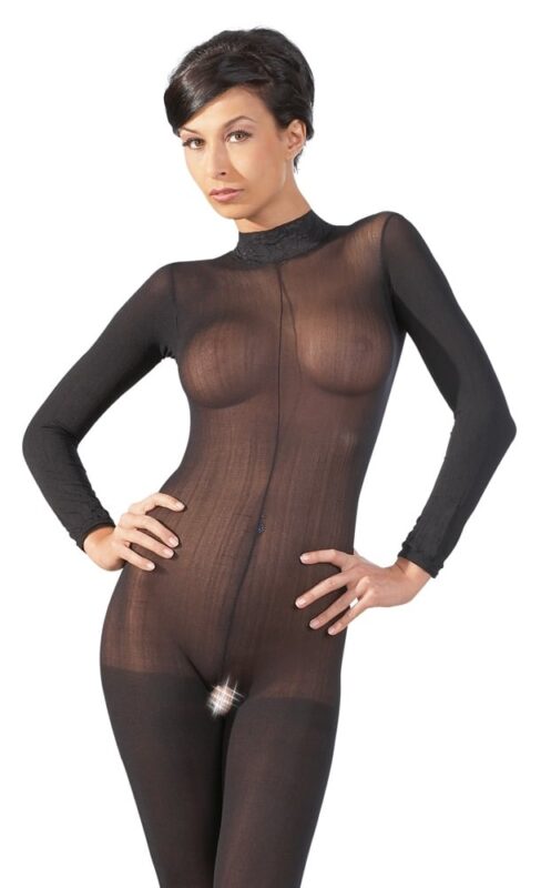 Mandy Mystery - Hel Catsuit Sort med Skrittåpning