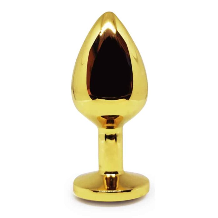 BQS - Buttplug i gullfarget metall med Krystall - Rød - Medium