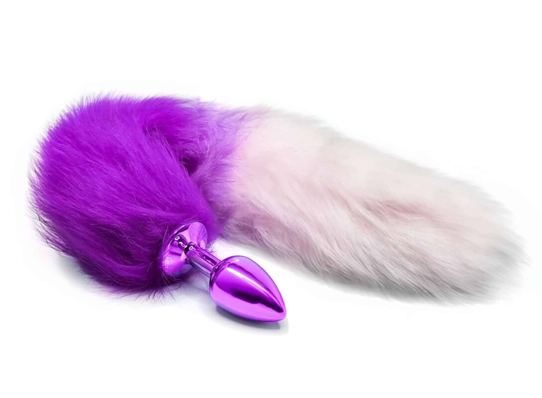 BQS - Buttplug med lilla plugg og gradert lilla og hvit hale