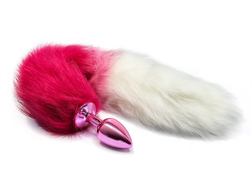 BQS - Buttplug med rosa plugg og gradert rosa og hvit hale
