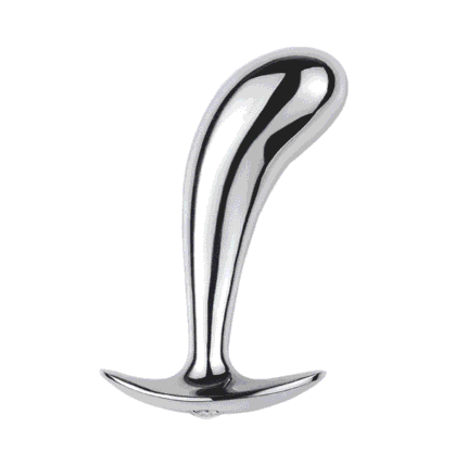 BQS - Metallbuttplug med avlang stopper - Bøyd tupp - Medium