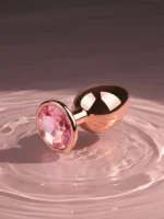 BQS - Buttplugg i rosegull metall med rosa krystall - Small - Bilde 2