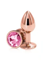BQS - Buttplugg i rosegull metall med rosa krystall - Small