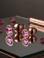BQS - Buttplugg i rosegull metall med rosa krystall - Small - Bilde 3