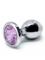 BQS - Buttplug i metall med Krystall - Lilla - Medium