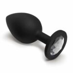 BQS - Sort Silikonbuttplug med Krystall - Klar - Small