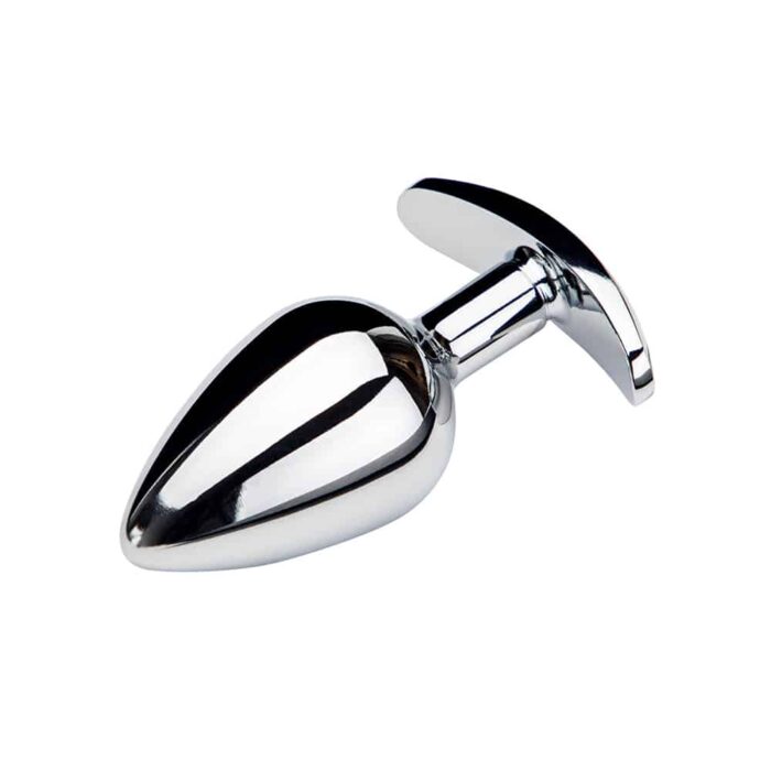 BQS - Metallbuttplug med avlang stopper - Rød Krystall - Small