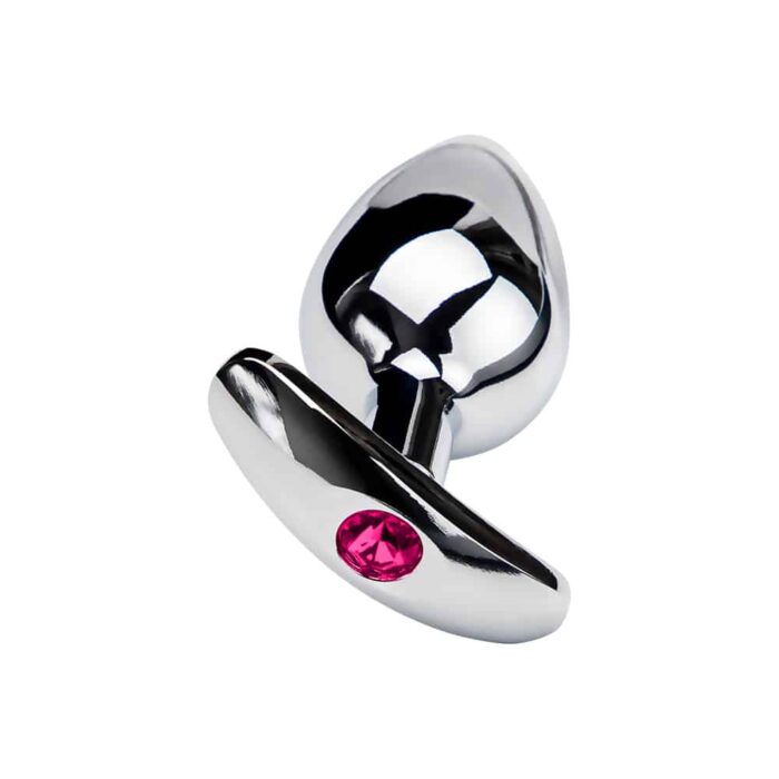 BQS - Metallbuttplug med avlang stopper - Rød Krystall - Small