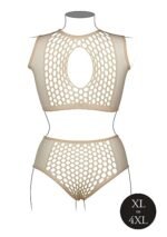Le Desir - Key-Hole Fishnet Undertøysett - 2XL-4XL - Beige