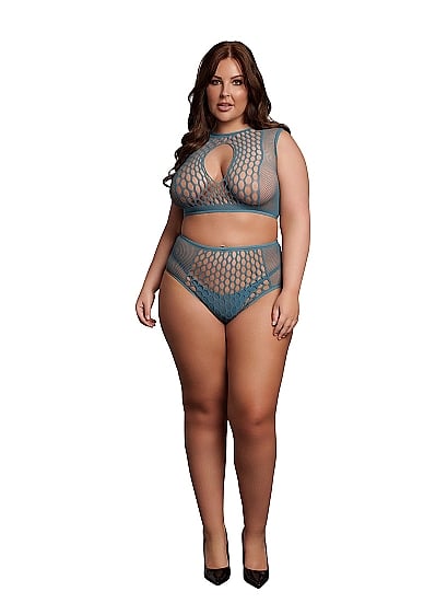 Le Desir - Key-Hole Fishnet Undertøysett - 2XL-4XL - Blå