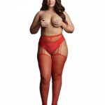 Le Desir - Suspender Pantyhose av netting og rhinestones - Rød - Queen Size - XL til 4XL