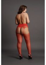 Le Desir - Suspender Pantyhose av netting og rhinestones - Rød - Queen Size - XL til 4XL