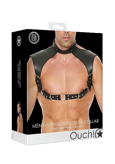 Ouch! Harness med Collar - One Size - Sort