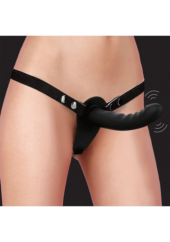 Ouch!  Ribbed Dobbel Strap-on Med Vibrasjon Og Justerbar Sele - Sort