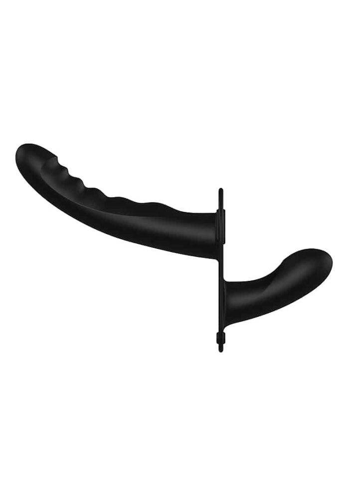 Ouch!  Ribbed Dobbel Strap-on Med Vibrasjon Og Justerbar Sele - Sort