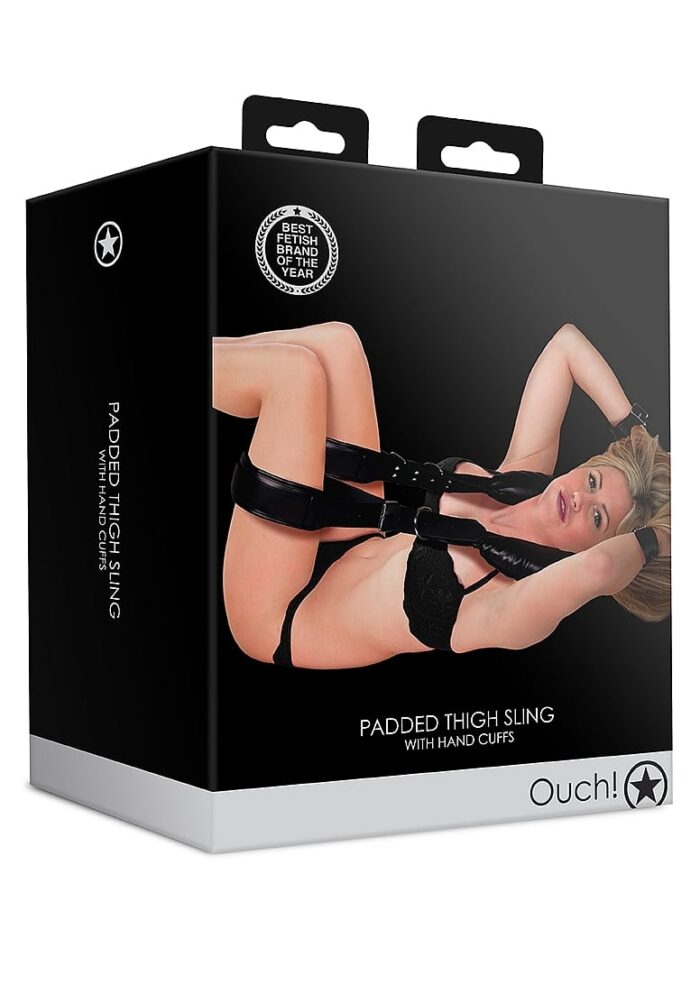 OUCH! -  POLSTRET LÅR RESTRAINTS MED HÅNDCUFFS - SORT