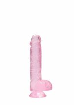Realrock – Crystal Clear – Realistisk Dildo med Pung – Rosa - 15 cm