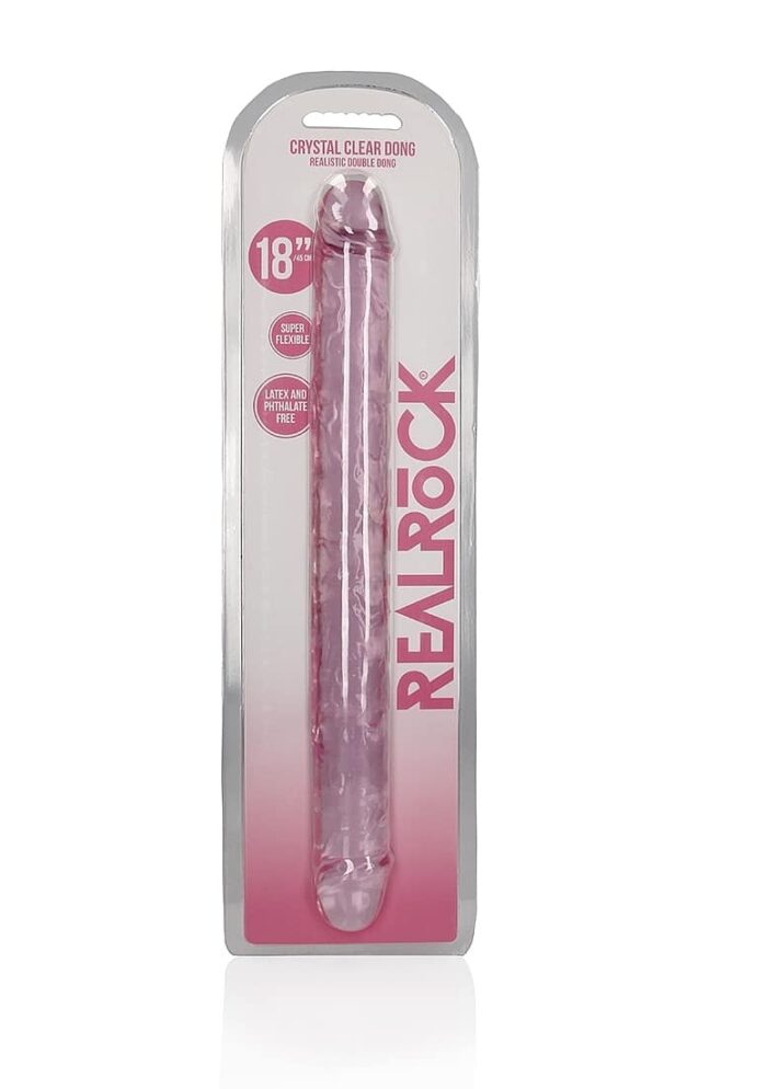 Realrock – Crystal Clear – Realistisk Dobbeldildo – Rosa - 45 cm