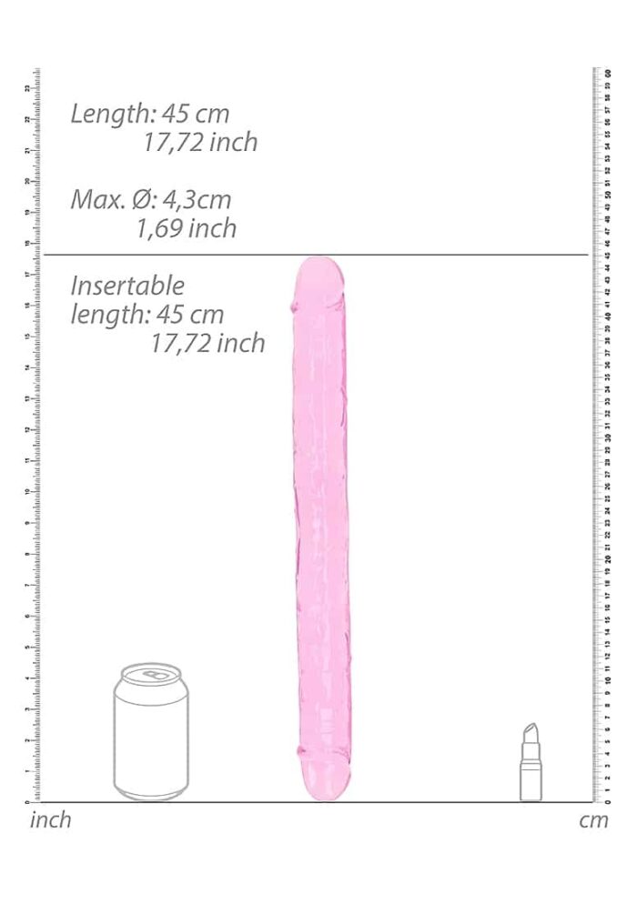 Realrock – Crystal Clear – Realistisk Dobbeldildo – Rosa - 45 cm