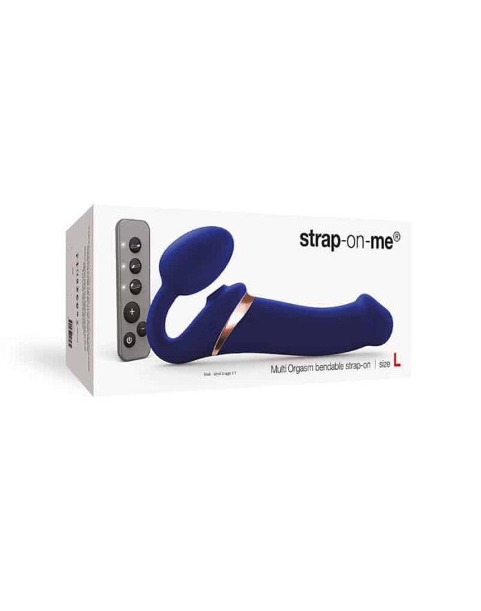Strap-on-Me - Stroppeløs Strap On med Vibrasjoner og Slikkefunksjon - Large - Blå