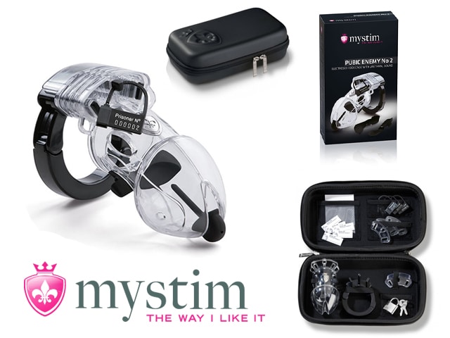 Mystim - Pubic Enemy No2 - Elektro kuklås med penisplugg