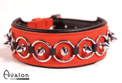 Avalon - CHERISHED - Collar med Spisse Nagler og Ringer - Rødt og Svart