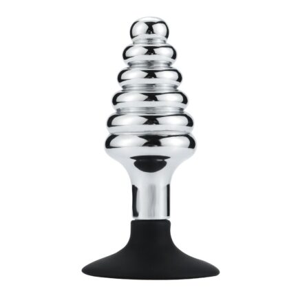 Buttplug i Metall med Riller og Sugekopp