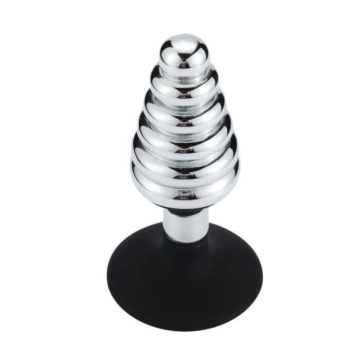 Buttplug i Metall med Riller og Sugekopp