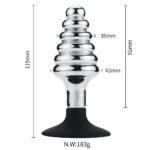 Buttplug i Metall med Riller og Sugekopp