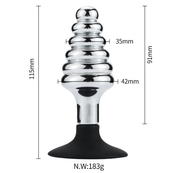 Buttplug i Metall med Riller og Sugekopp