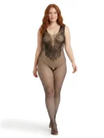 Gnist Undertøy - Netting Catsuit med Blomstermønster – Sort - Bilde 4