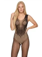 Gnist Undertøy - Netting Catsuit med Blomstermønster – Sort - Bilde 3