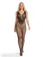 Gnist Undertøy - Netting Catsuit med Blomstermønster – Sort - Bilde 2