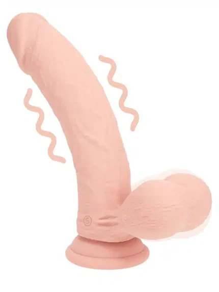 Realrock - Dual Density Vibrator Dildo with Weighted Balls - 8"/20,3 cm - Beige